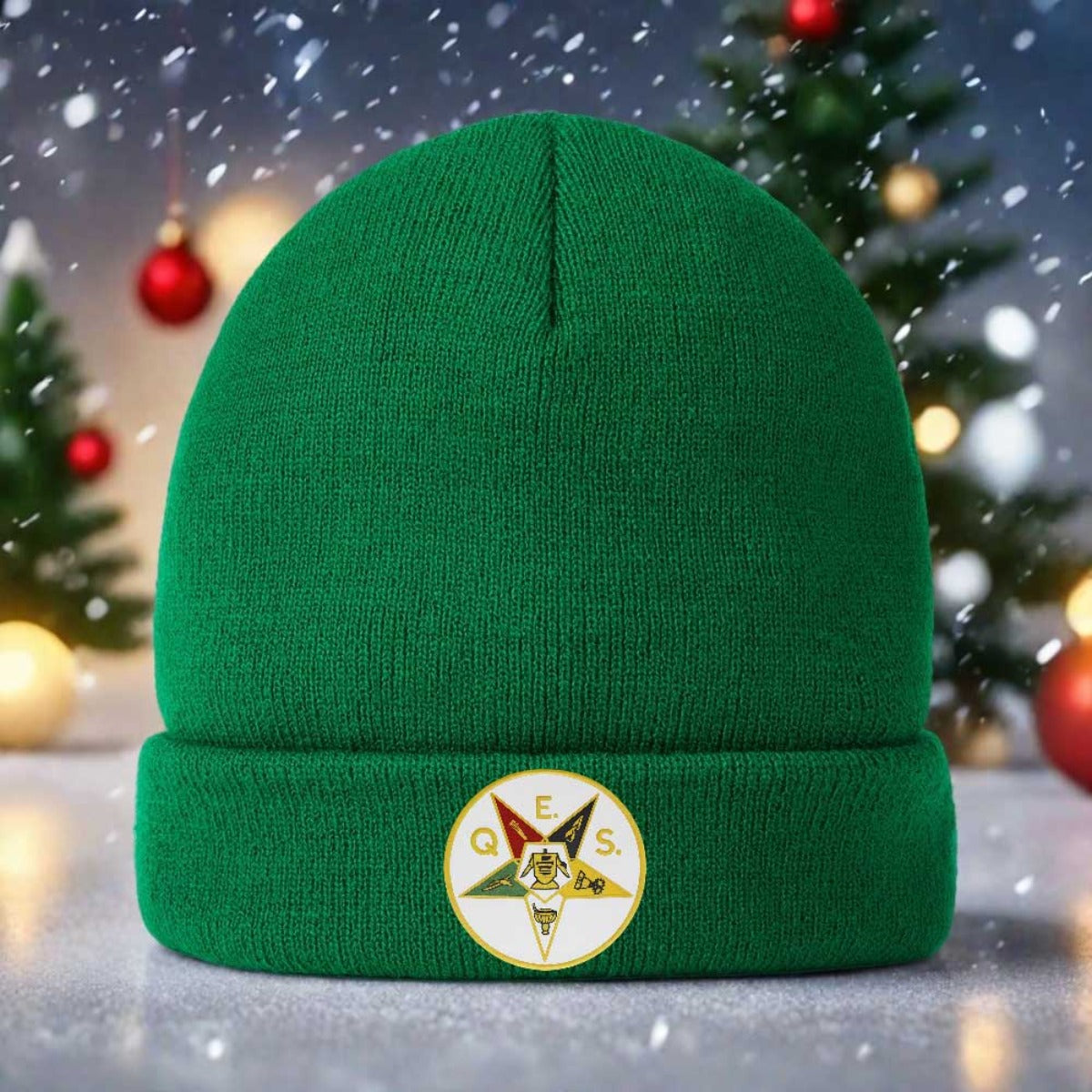 1pc 's Masonic OES Order of the Eastern Star Emblem Knit Beanie - Golden-Toned Greek Letter Logo (ΟΕΣ) & Star Design, Navy Blue Winter Warm Hat for Freemasonry Members, Christmas/Ramadan/Father's Day Gifts