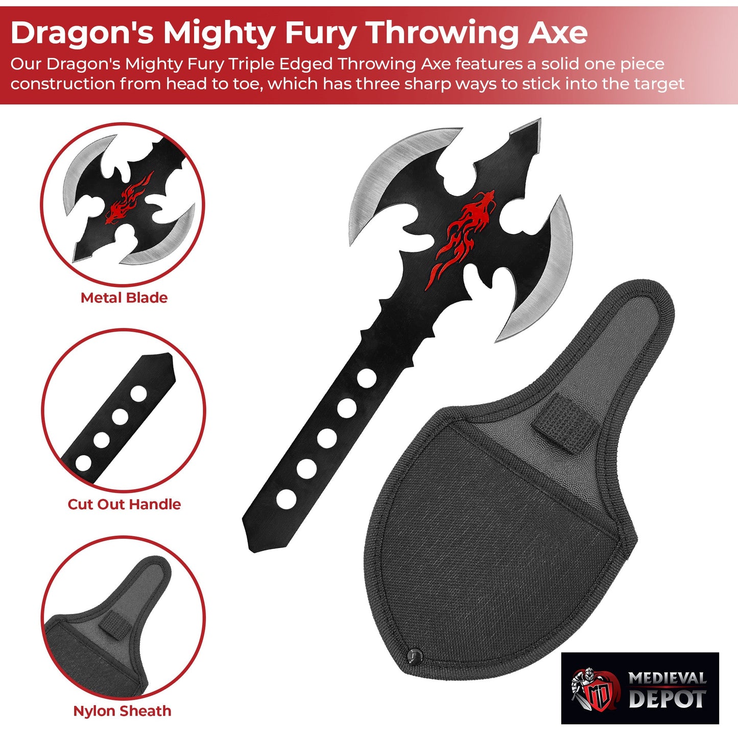 Dragon's Mighty Fury Triple Edged Throwing Axe