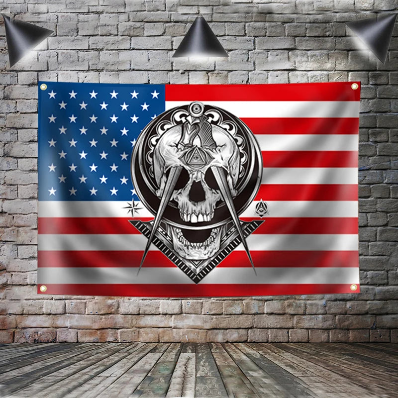 Masonic Flag Banner Polyester 3x5FT Hang on the Wall 4 Grommets Indoor Decoration WIDOW'S SON Mason Retro USA Flags