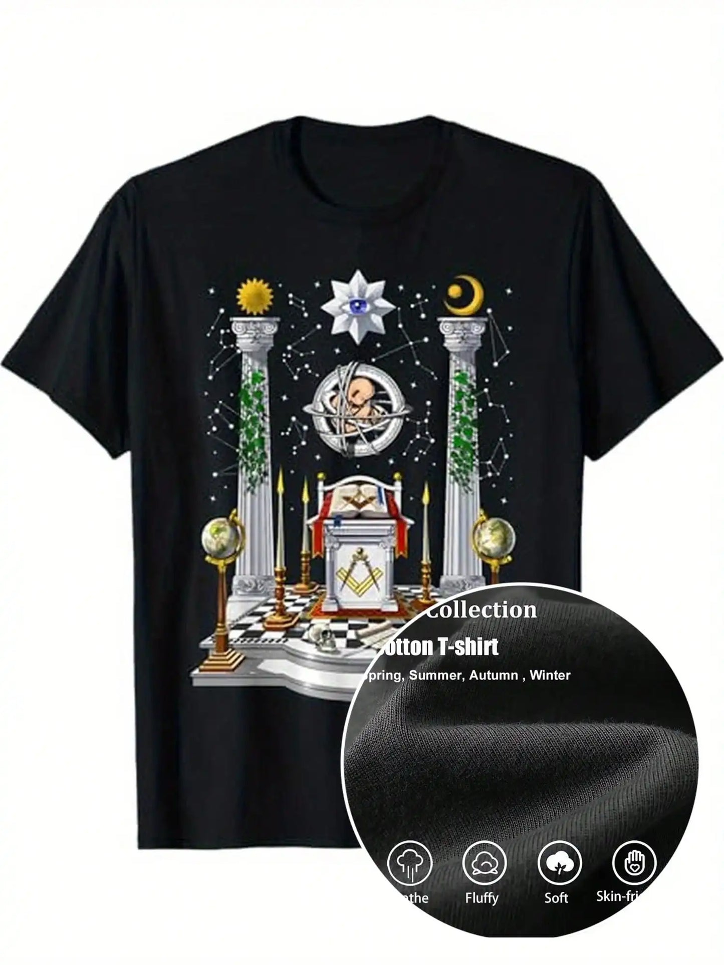 Masonic Lodge Freemason Masonic Compass T Shirt 100% Cotton Gifts For Men Dad Husband Grandpa S XXXL Black