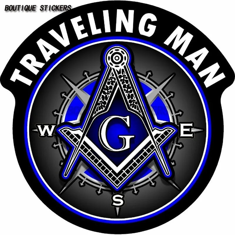 Masonic "Traveling Man" Freemason Compass Square Sticker Car Motorcycle Travel Case Laptop PVC