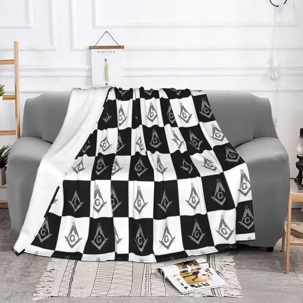 Freemason Checkered Pattern Flannel Blanket Masonic Mason Funny Throw