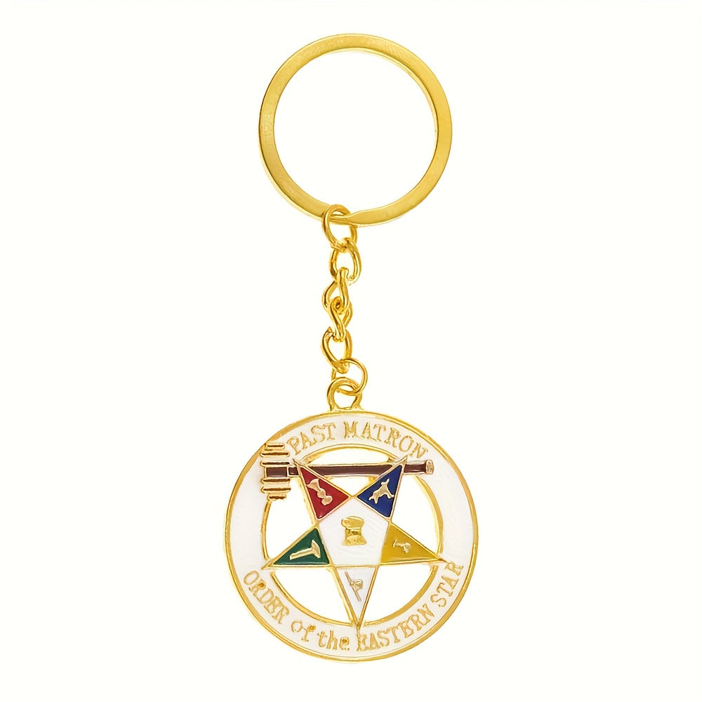 Order of the Eastern Star OES Masonic Keychain - Official Masonic Jewelry with Square & Compasses Symbols, Golden-Toned Enamel Emblem & Past Master Design - Durable Epoxy Resin Gift for Men, Freemasonry Members (Christmas, Gr