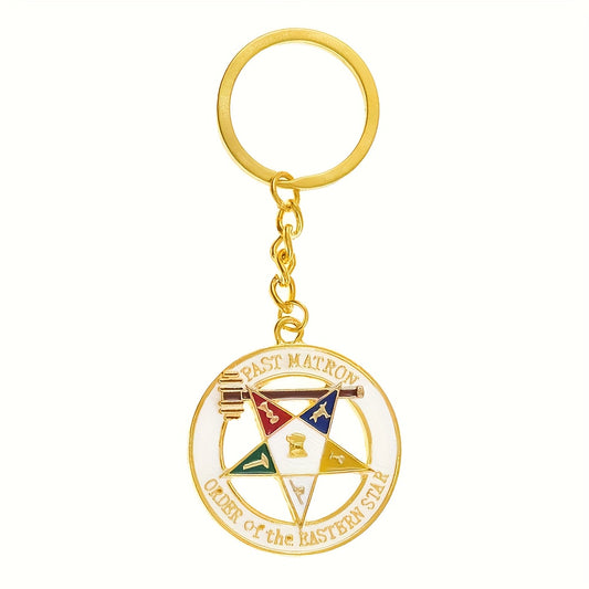 Order of the Eastern Star OES Masonic Keychain - Official Masonic Jewelry with Square & Compasses Symbols, Golden-Toned Enamel Emblem & Past Master Design - Durable Epoxy Resin Gift for Men, Freemasonry Members (Christmas, Gr
