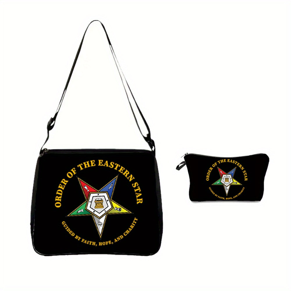 2pcs OE Freemason Sistar Oriental Star Printed Large Shoulder Bag, suitable for team travel and meetings. Lightweight, stylish, with clear and simple prints, it is a gift for friends and mothers, suitable for leisure outings