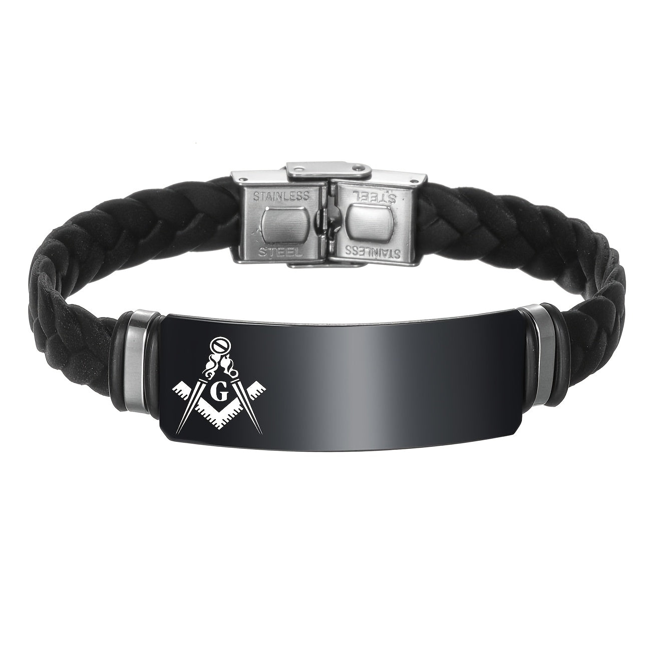 Custom Engraved Masonic Bracelet, Personalized Freemason Braided Silicone Wristband, Mason Symbol Jewelry for Men & Women, Casual Style, Silica Gel Material, Ideal for Valentine's, Mother'S & Father'S Day Gifts