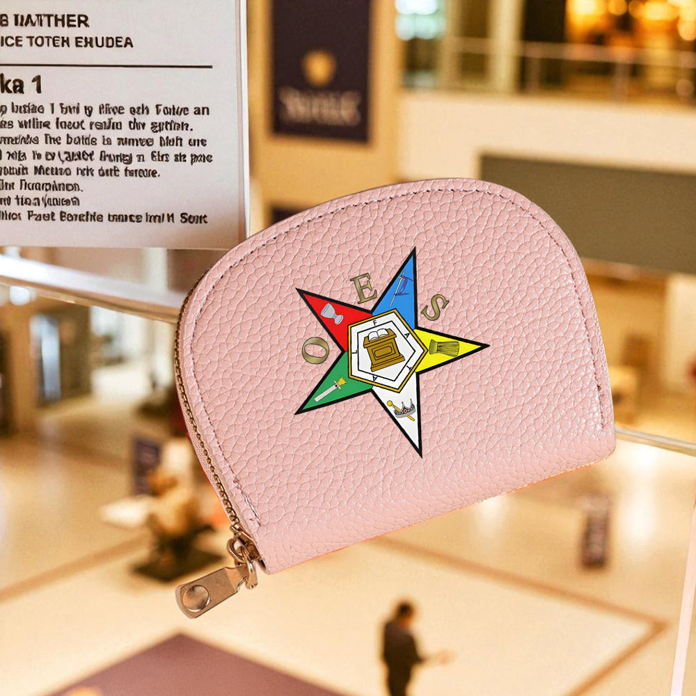 1pc Order of the Eastern Star (OES) Emblem Wallet - Golden-Tone Star & OES Logo Print Coin Purse & Cash Holder, Zippered Compact Wallet for Freemasonry Members, Durable Black Design for Everyday Use & Lodge Events