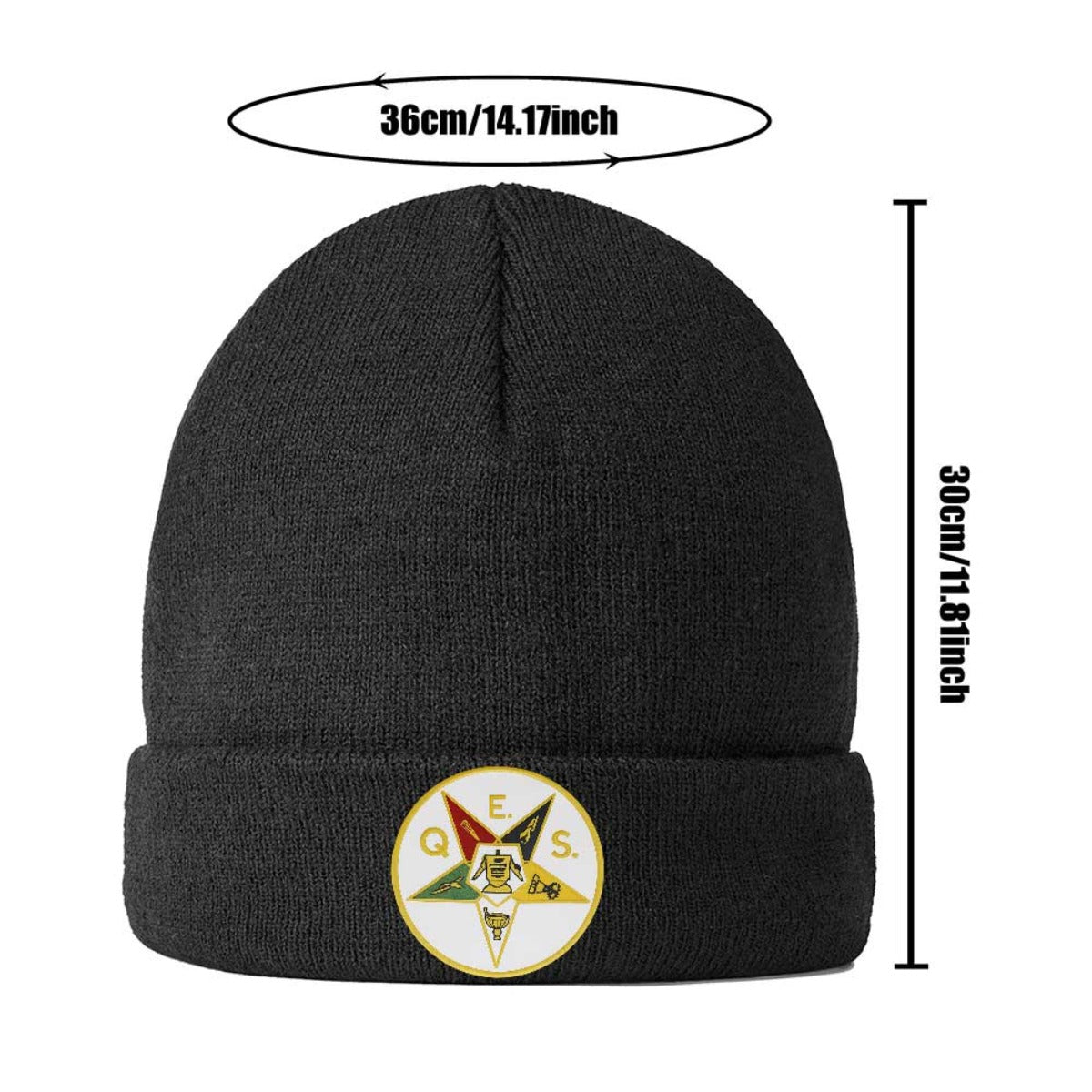 1pc 's Masonic OES Order of the Eastern Star Emblem Knit Beanie - Golden-Toned Greek Letter Logo (ΟΕΣ) & Star Design, Navy Blue Winter Warm Hat for Freemasonry Members, Christmas/Ramadan/Father's Day Gifts