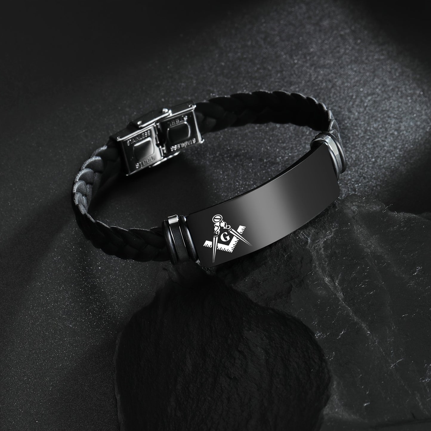 Custom Engraved Masonic Bracelet, Personalized Freemason Braided Silicone Wristband, Mason Symbol Jewelry for Men & Women, Casual Style, Silica Gel Material, Ideal for Valentine's, Mother'S & Father'S Day Gifts