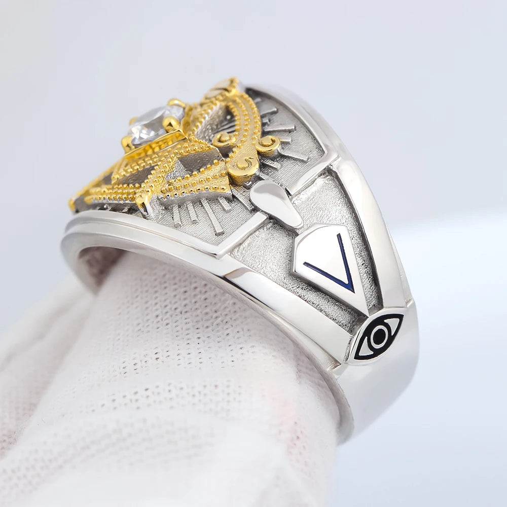 Ancient Templar G Freemason Masonic Solid 925 Sterling Silver Ring