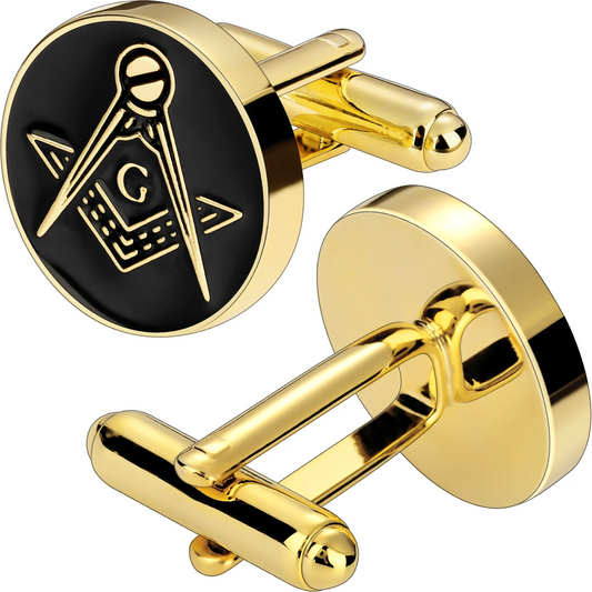 Gold Tone Masonic Cufflinks For Men Round Square And Compass G Letter Design Black Enamel Dress Shirt Accessories Freemason Gift