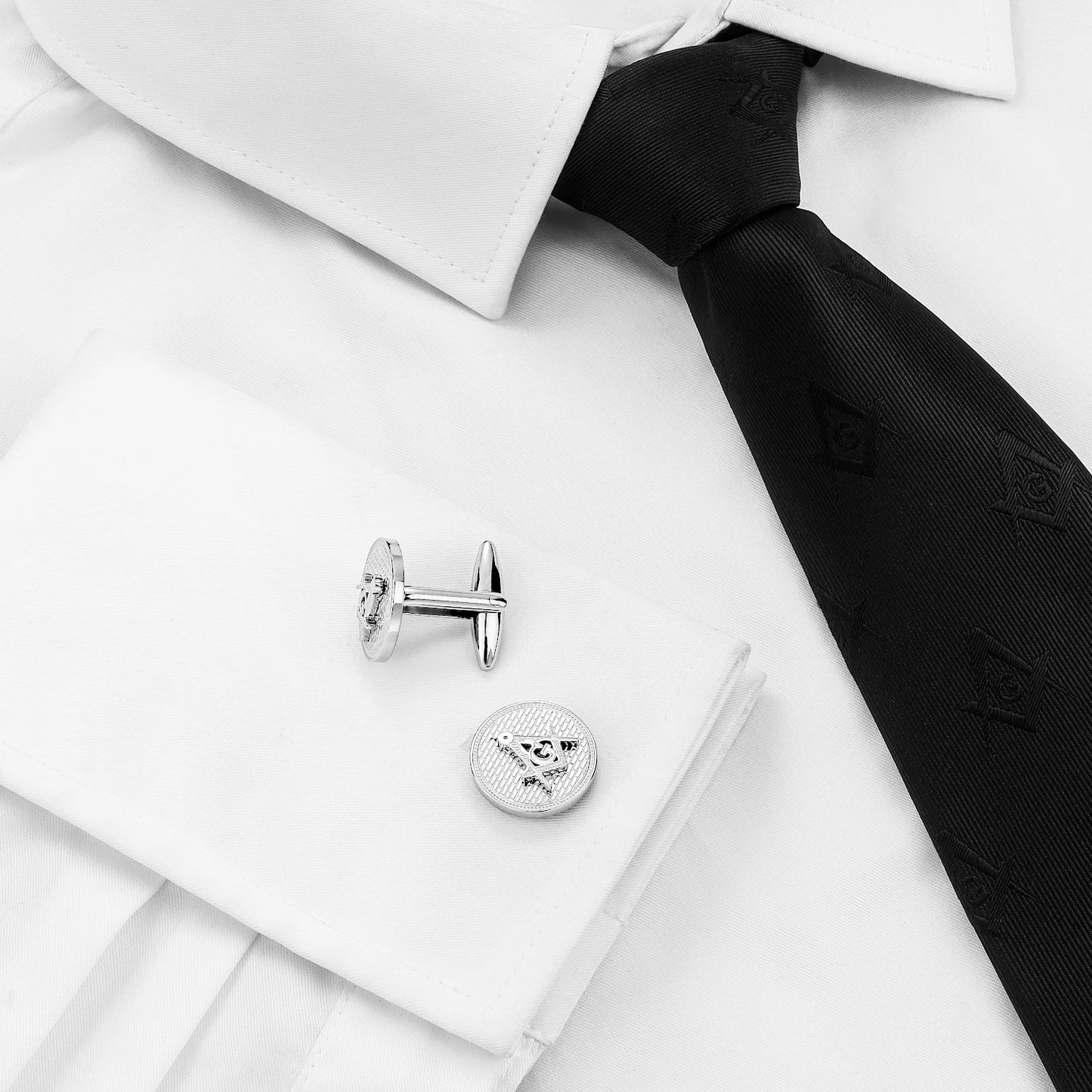 Stainless Steel Masonic Cufflinks For Men Silver Tone Square And Compass G Letter Design Dress Shirt Accessories Wedding Gift