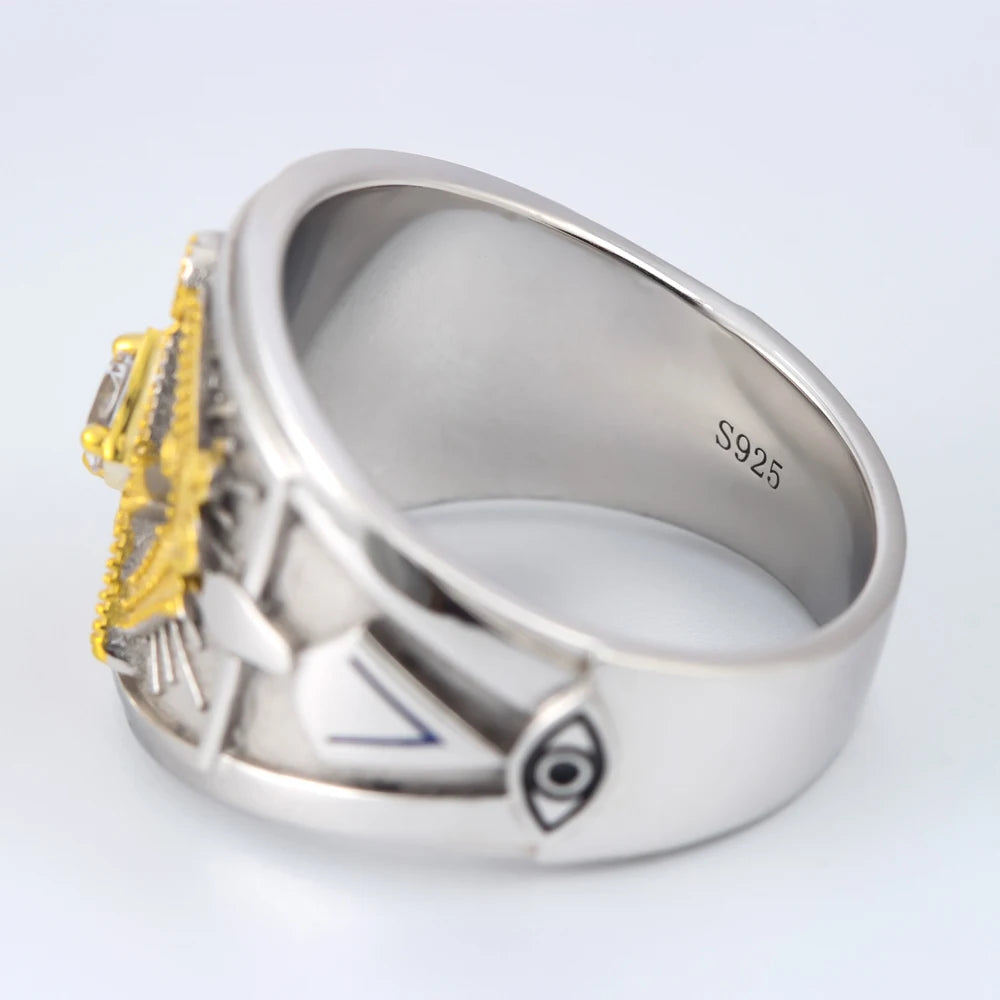 Ancient Templar G Freemason Masonic Solid 925 Sterling Silver Ring