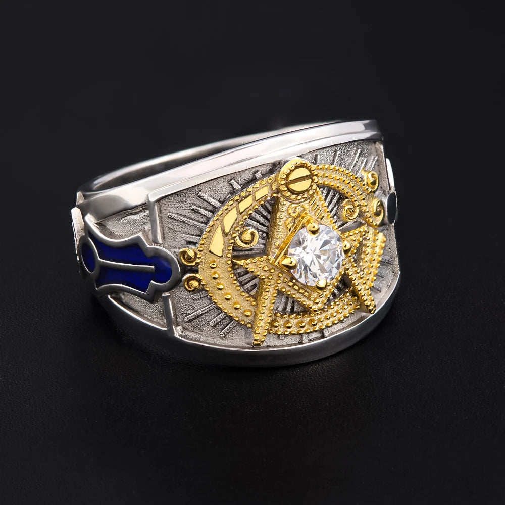 Ancient Templar G Freemason Masonic Solid 925 Sterling Silver Ring