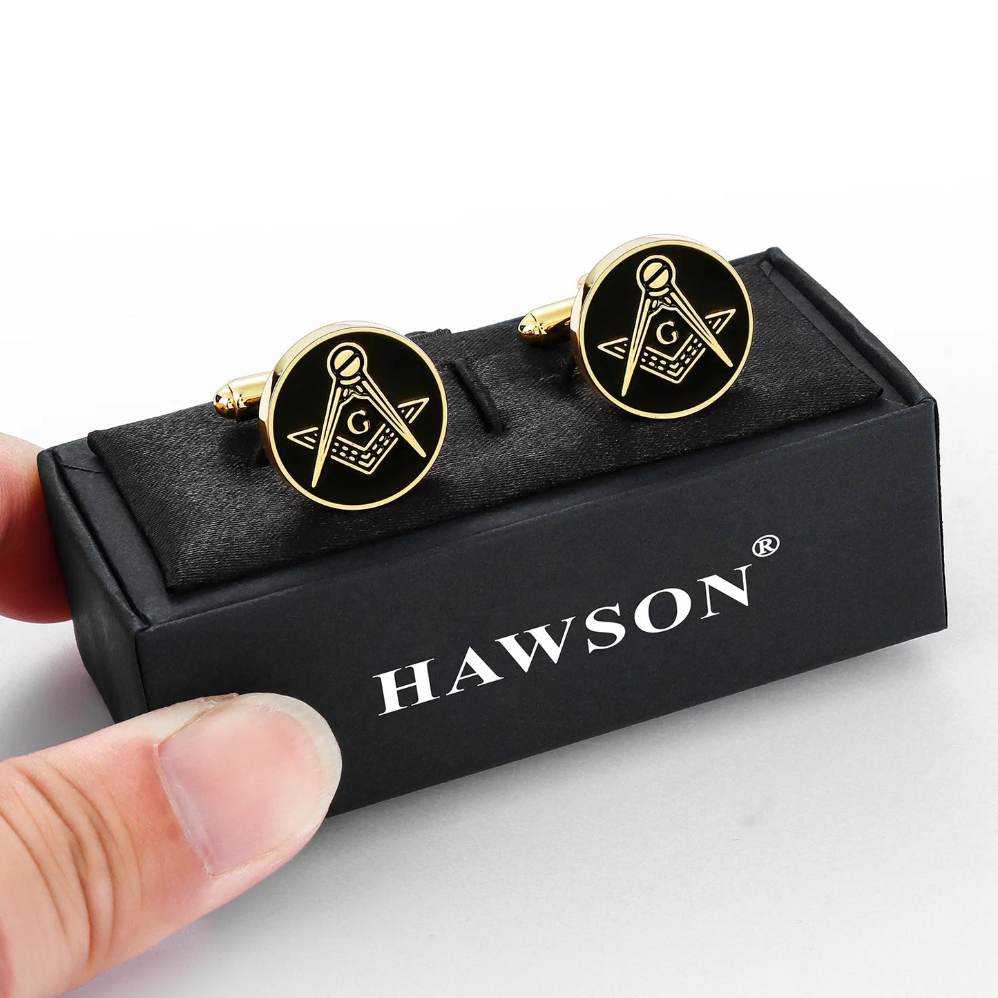 Gold Tone Masonic Cufflinks For Men Round Square And Compass G Letter Design Black Enamel Dress Shirt Accessories Freemason Gift