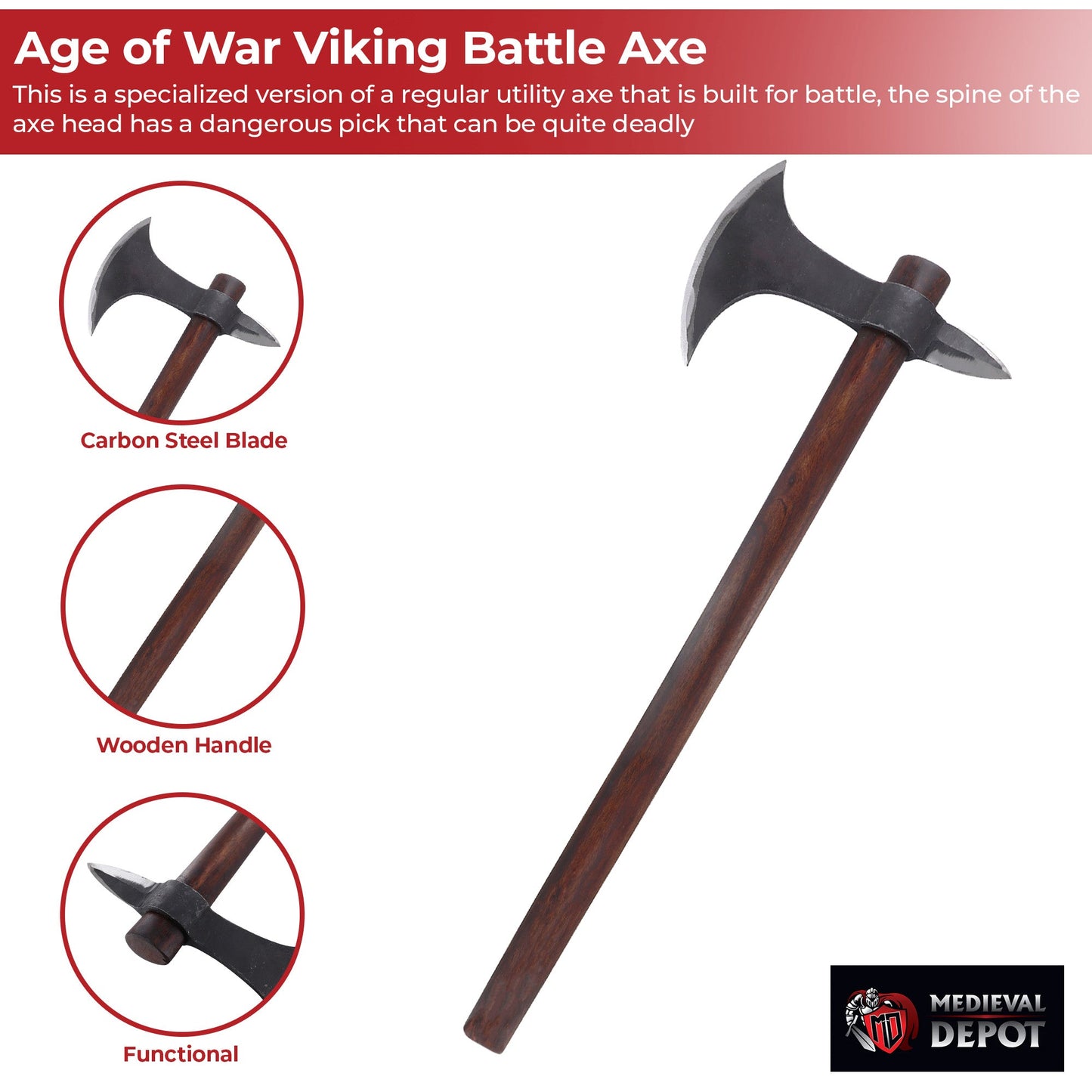 Age of War Fully Functional Medieval Viking Battle Axe