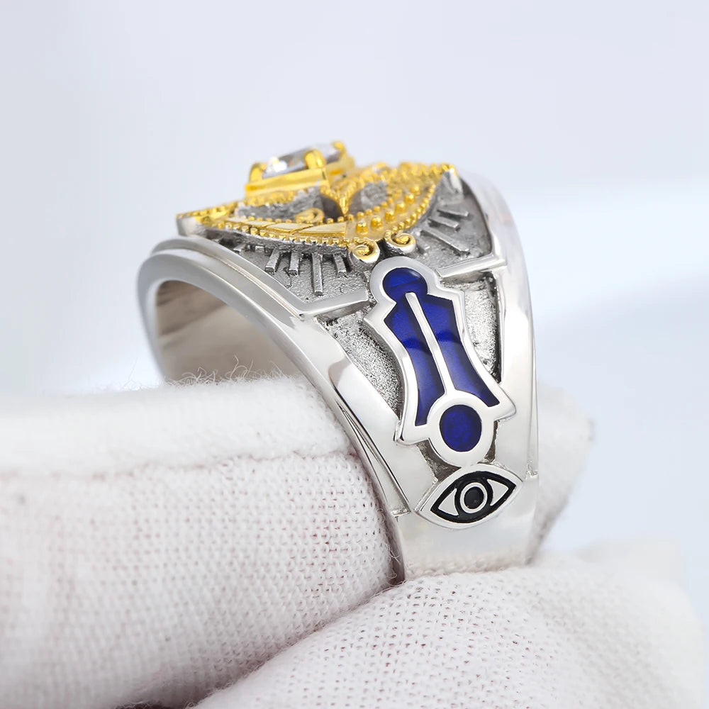 Ancient Templar G Freemason Masonic Solid 925 Sterling Silver Ring