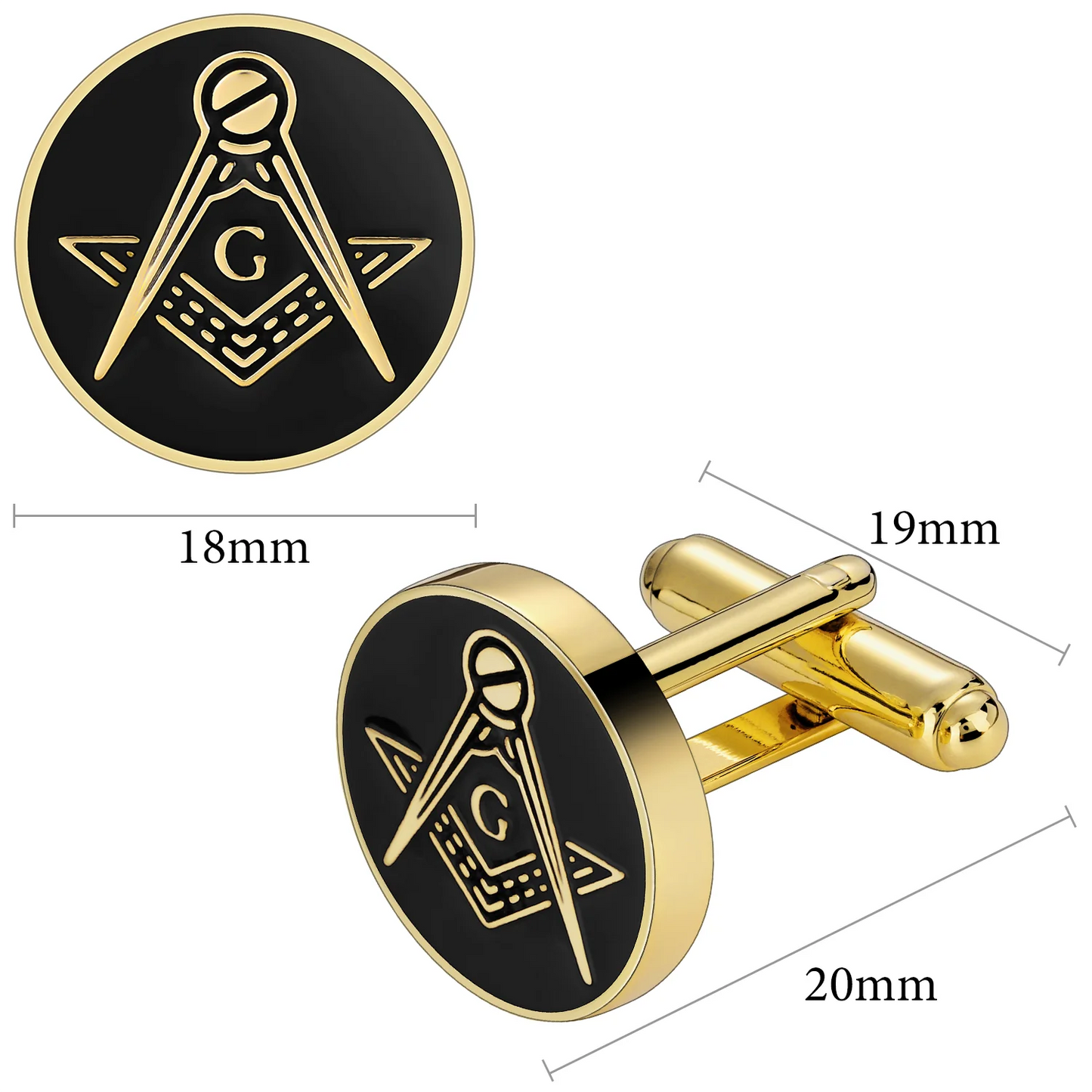 Gold Tone Masonic Cufflinks For Men Round Square And Compass G Letter Design Black Enamel Dress Shirt Accessories Freemason Gift