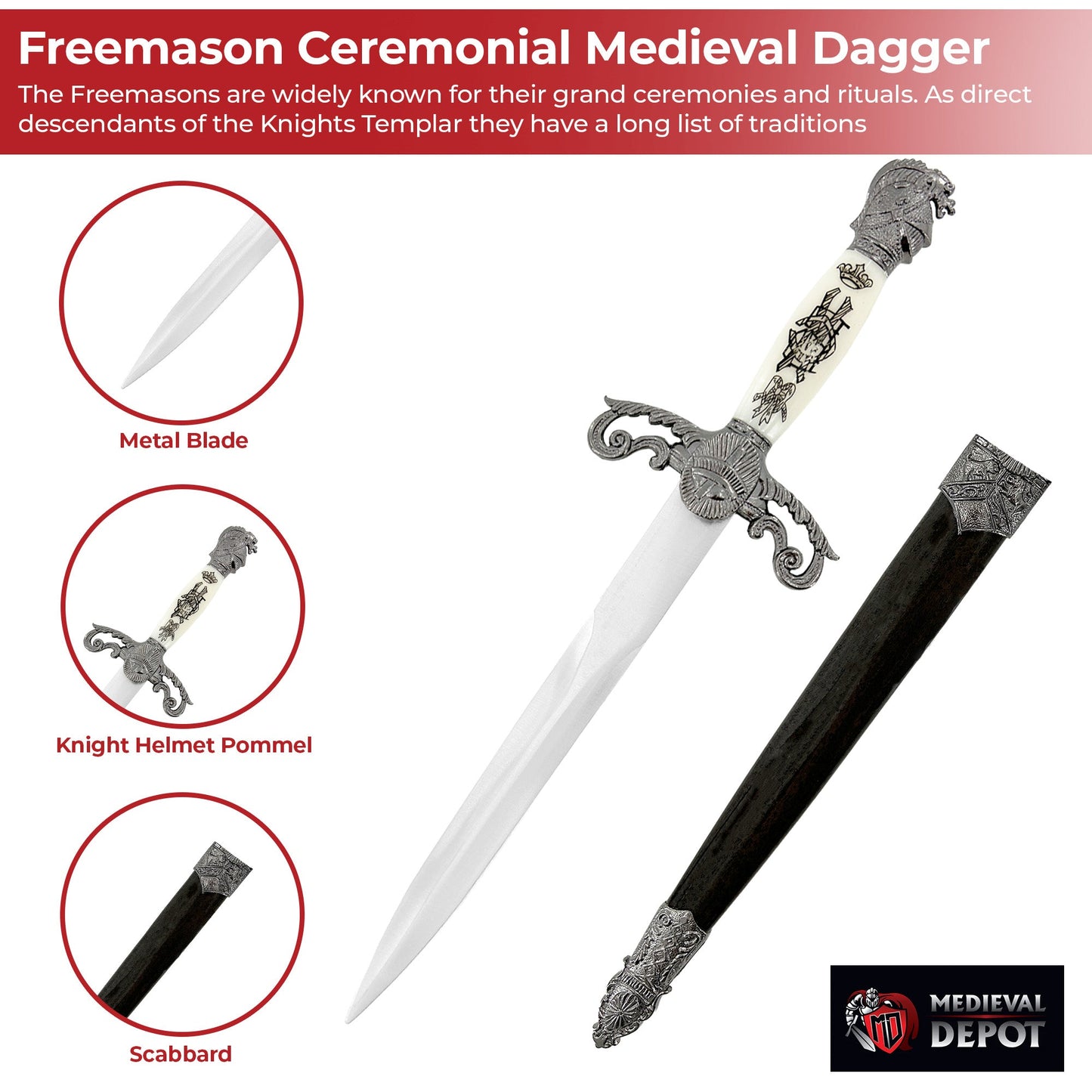 Freemason Traditional Ceremonial Medieval Dagger-2