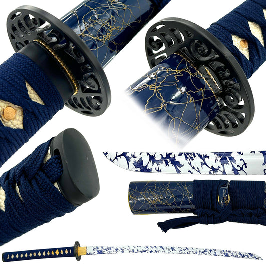 Frost Bloom Porcelain Blue Hand Forged Katana