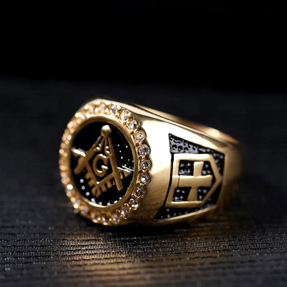 DUOYING Gold Gemstone Vintage Diamond AG Masonic Ring Cross Hip Hop Personalized Jewelry for Men Wholesale Availability
