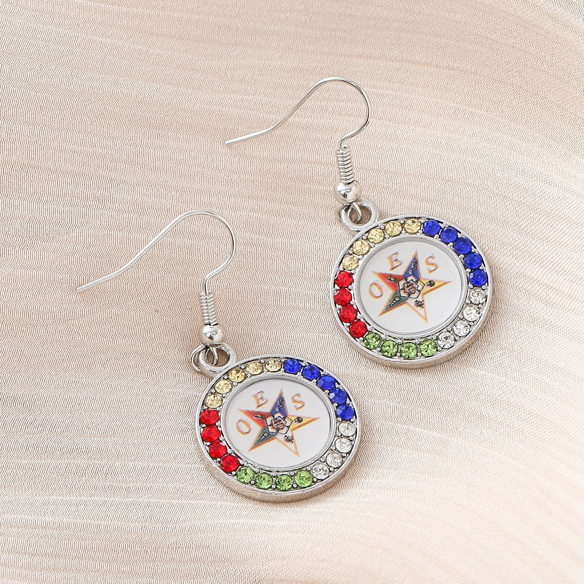 Low Price Directly Sale Order of the Eastern Star Inspired Design Masonic Lady Jewelry Stylish Bling Circle OES Drop Earrings
