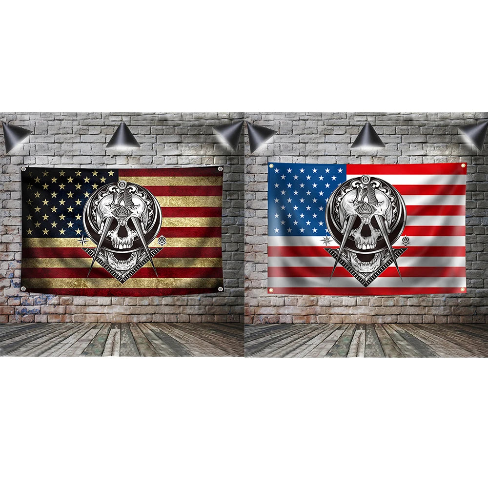 Masonic Flag Banner Polyester 3x5FT Hang on the Wall 4 Grommets Indoor Decoration WIDOW'S SON Mason Retro USA Flags