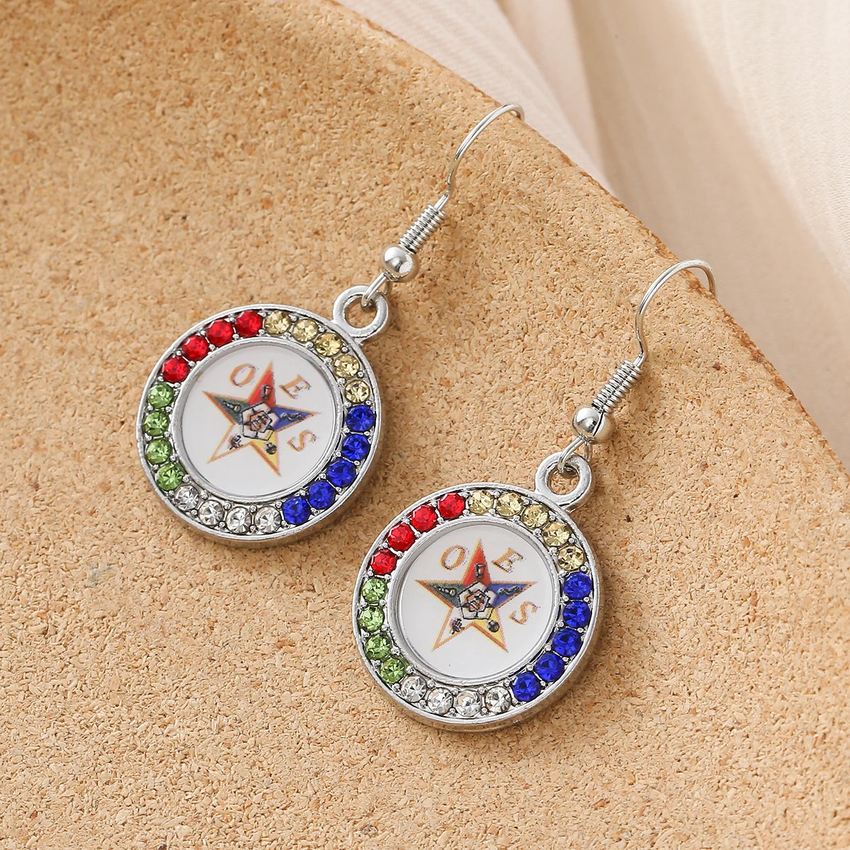 Low Price Directly Sale Order of the Eastern Star Inspired Design Masonic Lady Jewelry Stylish Bling Circle OES Drop Earrings