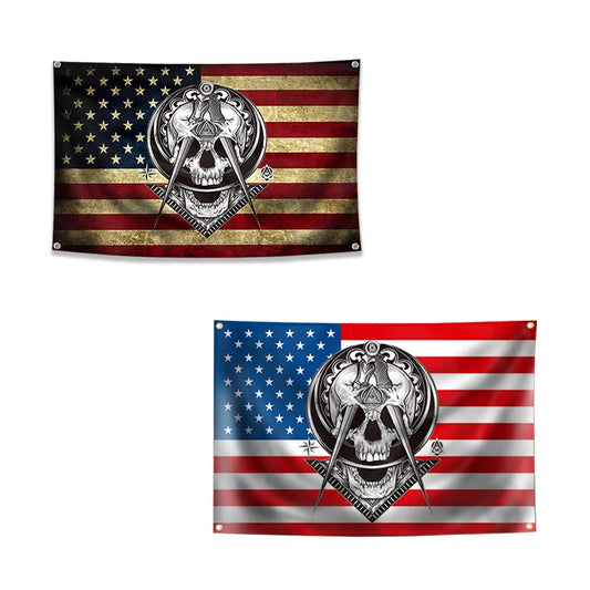 Masonic Flag Banner Polyester 3x5FT Hang on the Wall 4 Grommets Indoor Decoration WIDOW'S SON Mason Retro USA Flags