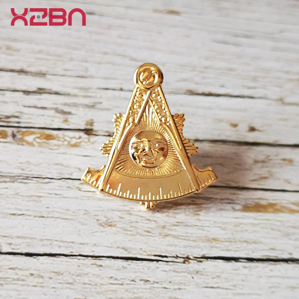 Masonic Lapel Pins Freemasonary Badge Mason Freemason Past Master Sun god face gilded men and women brooch Member Memorial
