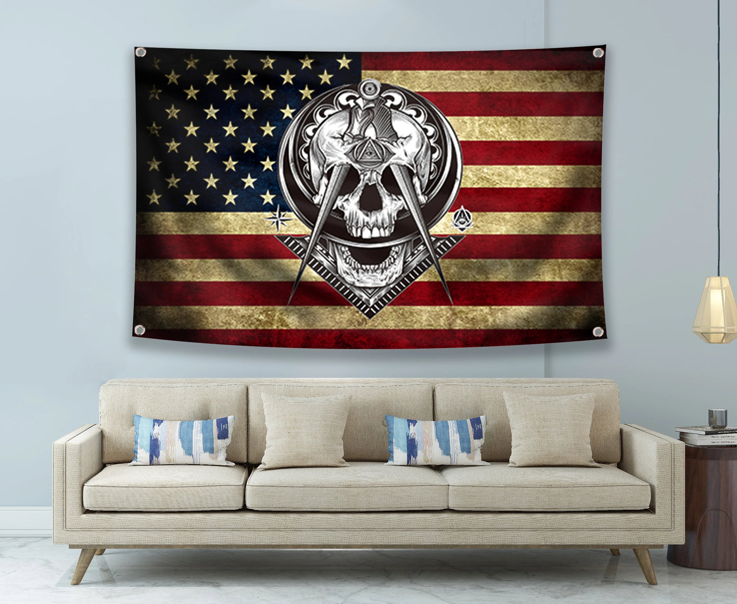 Masonic Flag Banner Polyester 3x5FT Hang on the Wall 4 Grommets Indoor Decoration WIDOW'S SON Mason Retro USA Flags