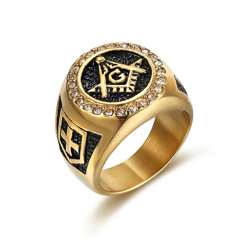 DUOYING Gold Gemstone Vintage Diamond AG Masonic Ring Cross Hip Hop Personalized Jewelry for Men Wholesale Availability