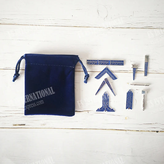 Set of 9 different Blue Masonic Working Tools Badge with velvet Bag Mason Freemason Miniature Freemason Gifts