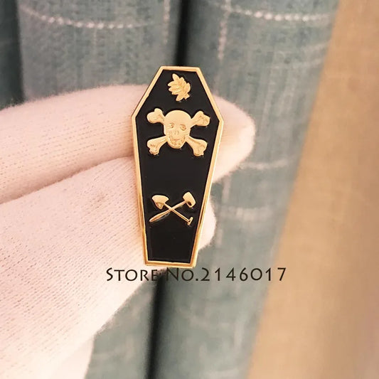 Masonic Akasha Leaf Acacia Sprig Lapel Pins Enamel Metal Badge Coffin Master Mason Tracing Board Freemason Skull