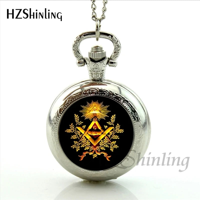 2017 New Arrival Freemason Symbol Pocket Watch Steampunk Masonic Free Mason Freemason Illuminati Locket Pocket Watch Necklace