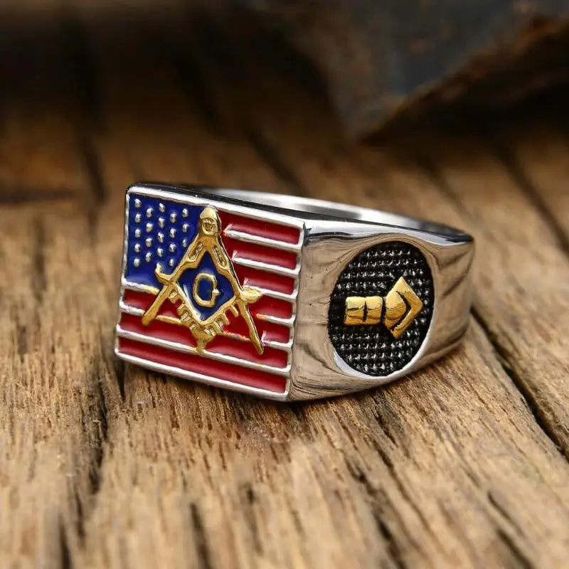 American flag Masonic logo ring     American AG Men's Ring    Titanium Steel Masonic Symbol Ring