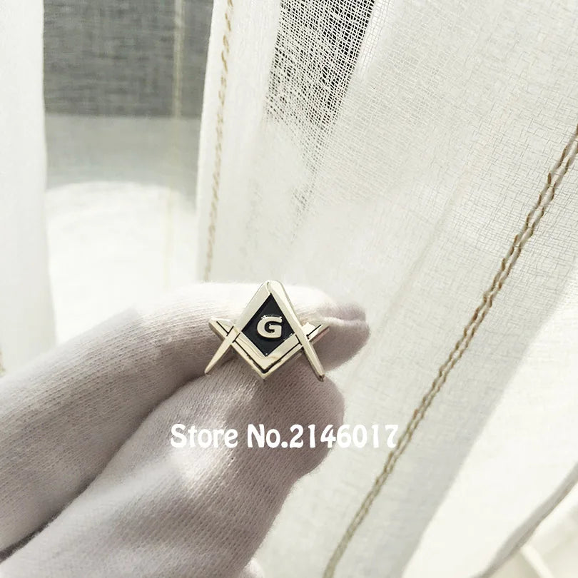 Black Soft Enamel Pins Masonic Square and Compass Lapel G Silver Color Free Masons Metal Badge Craft Small Size
