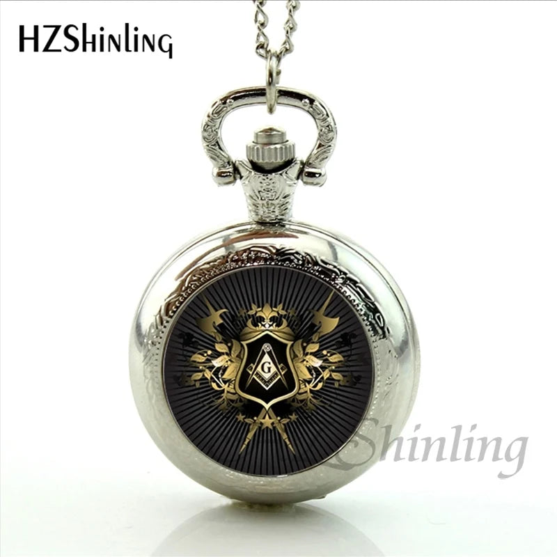 2017 New Arrival Freemason Symbol Pocket Watch Steampunk Masonic Free Mason Freemason Illuminati Locket Pocket Watch Necklace