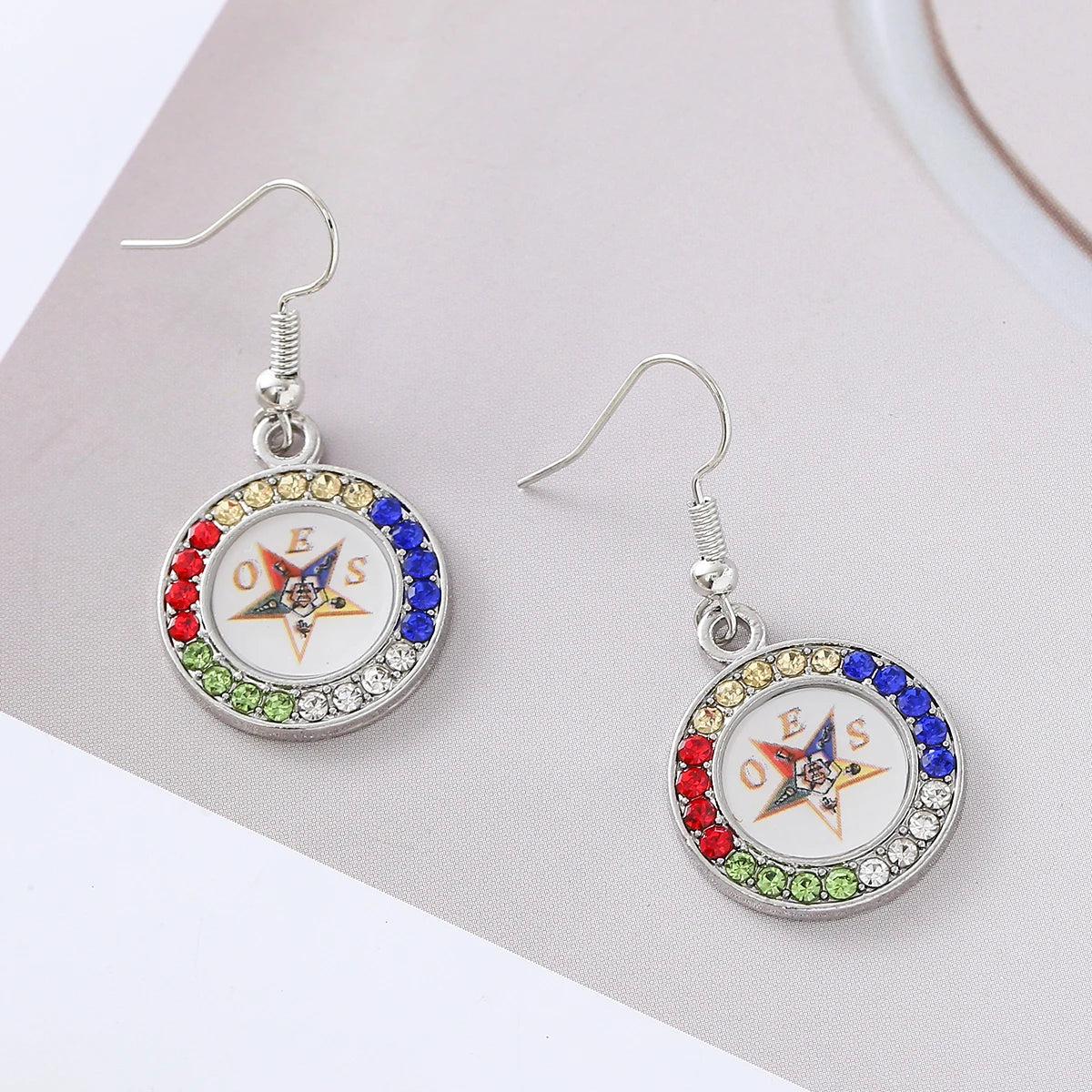 Low Price Directly Sale Order of the Eastern Star Inspired Design Masonic Lady Jewelry Stylish Bling Circle OES Drop Earrings