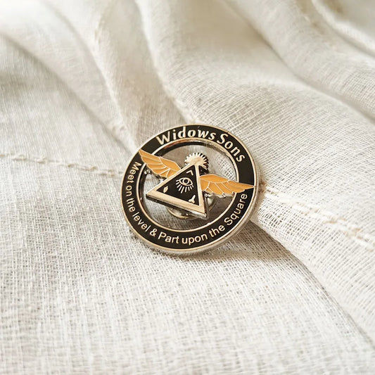 Motorcycle Club Masonic Widows Sons Lapel Pins Freemasons Metal Badge Free Masons Meet on The Level Part Upon The Square