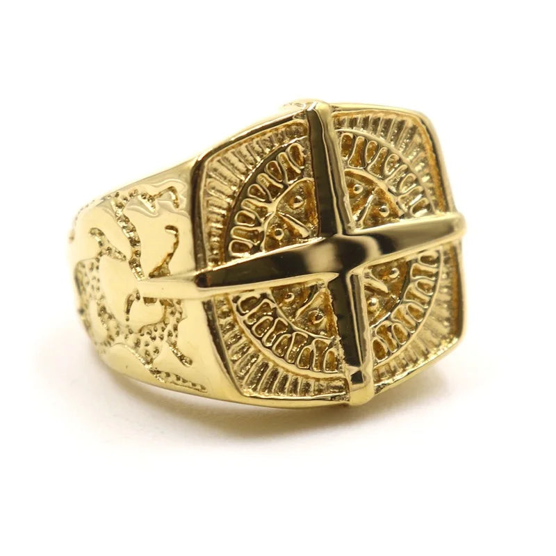 European and American Masonic Logo AG Ring Street Fashion Gold Masonic White Diamond Ring  Vintage Ring