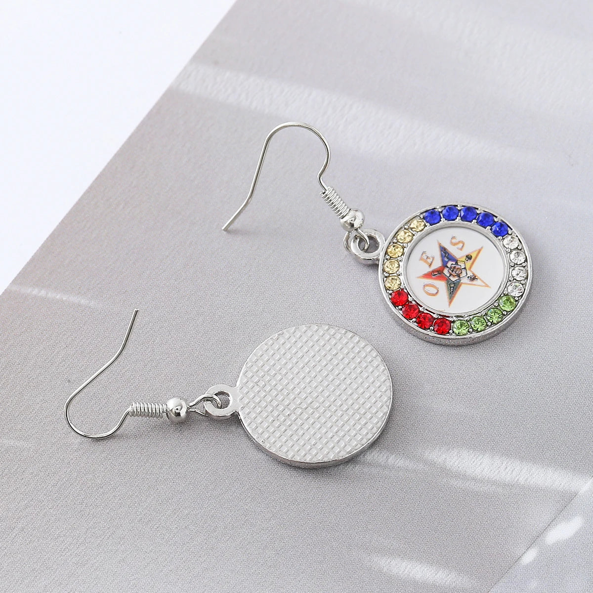 Low Price Directly Sale Order of the Eastern Star Inspired Design Masonic Lady Jewelry Stylish Bling Circle OES Drop Earrings