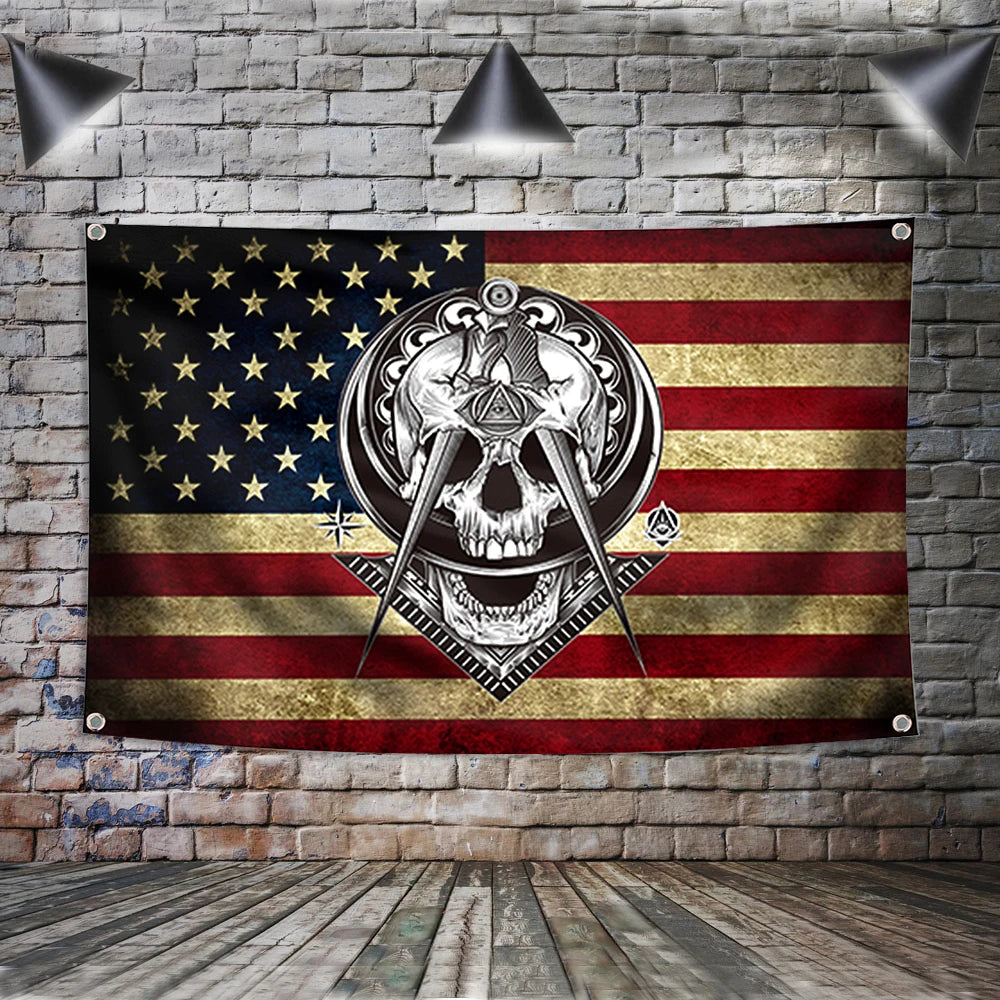 Masonic Flag Banner Polyester 3x5FT Hang on the Wall 4 Grommets Indoor Decoration WIDOW'S SON Mason Retro USA Flags