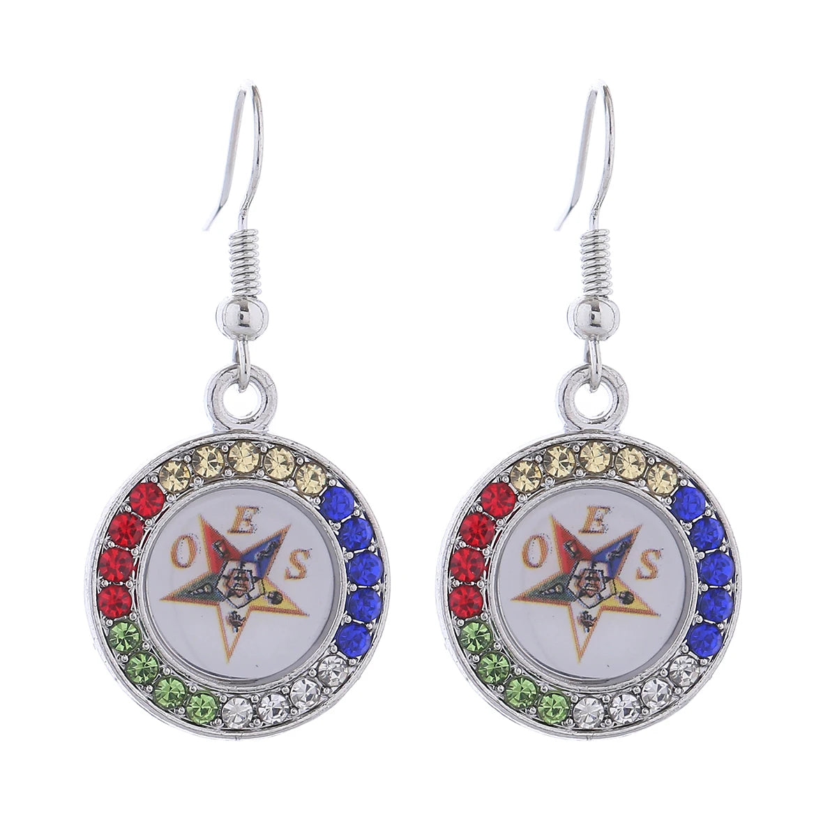 Low Price Directly Sale Order of the Eastern Star Inspired Design Masonic Lady Jewelry Stylish Bling Circle OES Drop Earrings