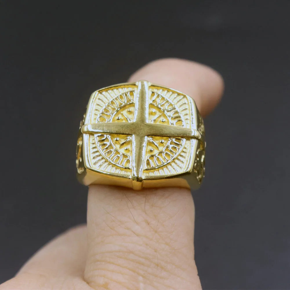 European and American Masonic Logo AG Ring Street Fashion Gold Masonic White Diamond Ring  Vintage Ring