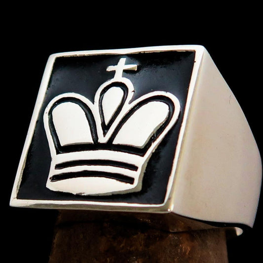 Perfectly crafted Men's Chess Player Ring King's Crown Black - Sterling Silver