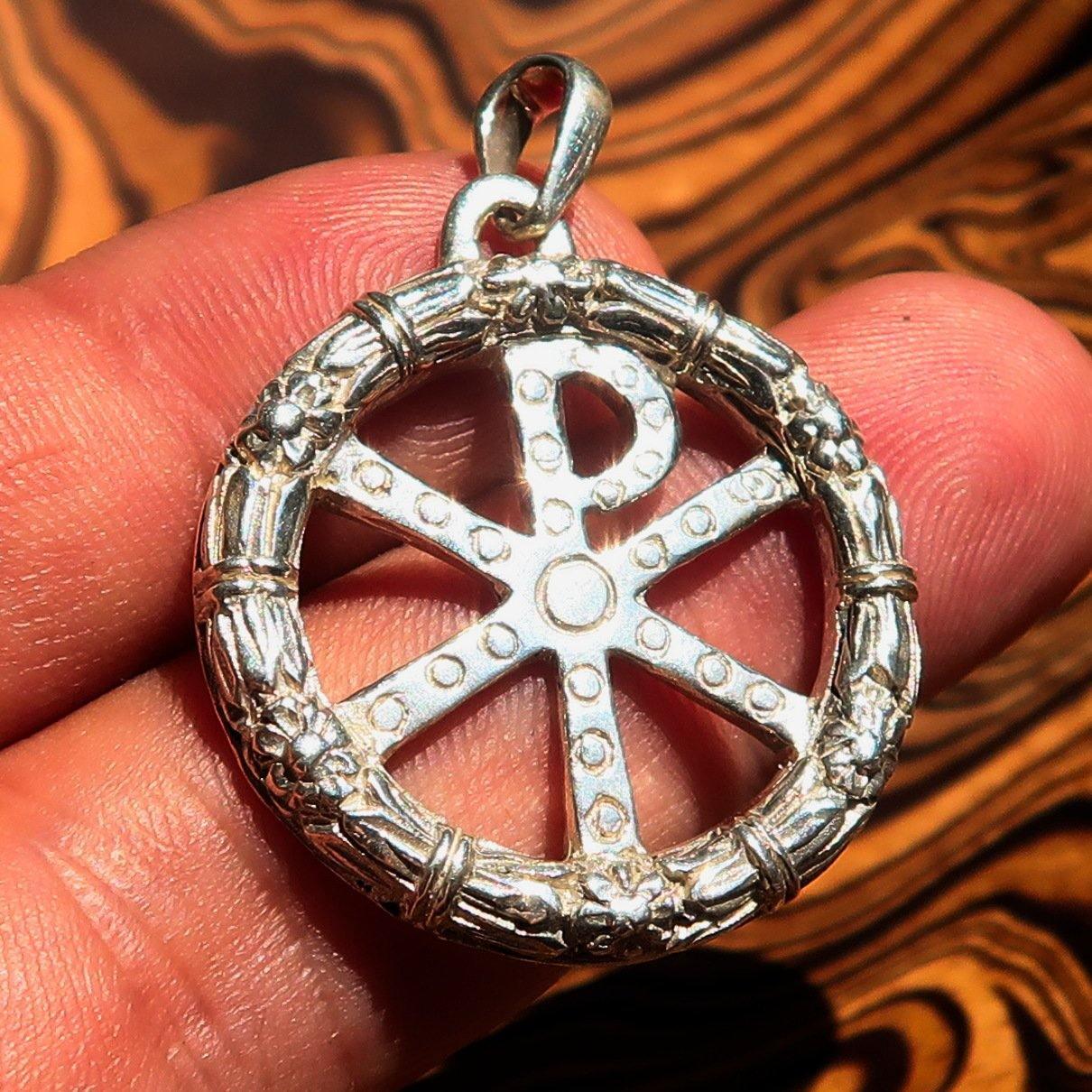 Ancient Chi Rho Sterling Silver Christian Monogram Pendant Christogram