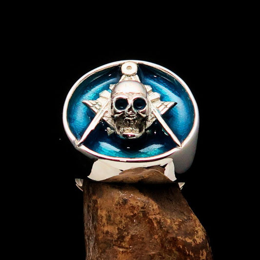 Perfectly crafted Men's Masonic Skull Ring Blue - Sterling Silver