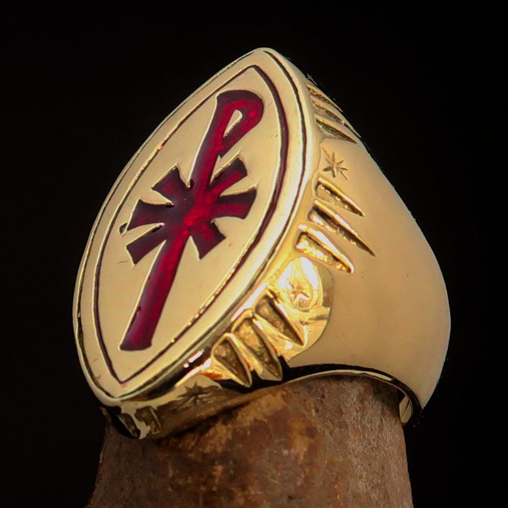 Ancient Christian Monogram Men's Cross Ring red Chi Rho XP - Solid Brass