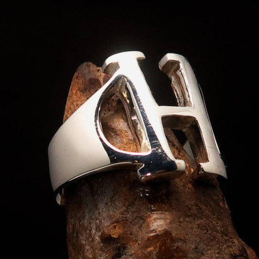 Men's Greek upper case Capital Letter Initial Ring Eta - Sterling Silver